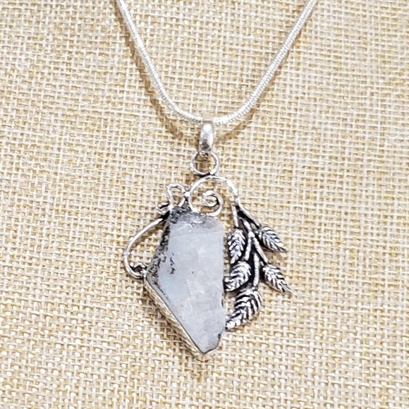 Hand Crafted Jewelry - Rainbow moonstone necklace, natural moonstone, rough, 925 silver necklace